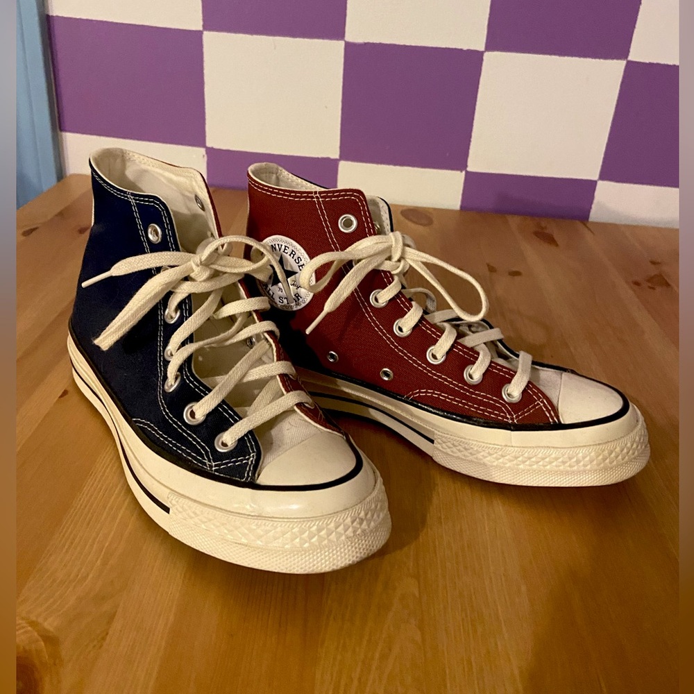 Half brown half blue converse wore twice